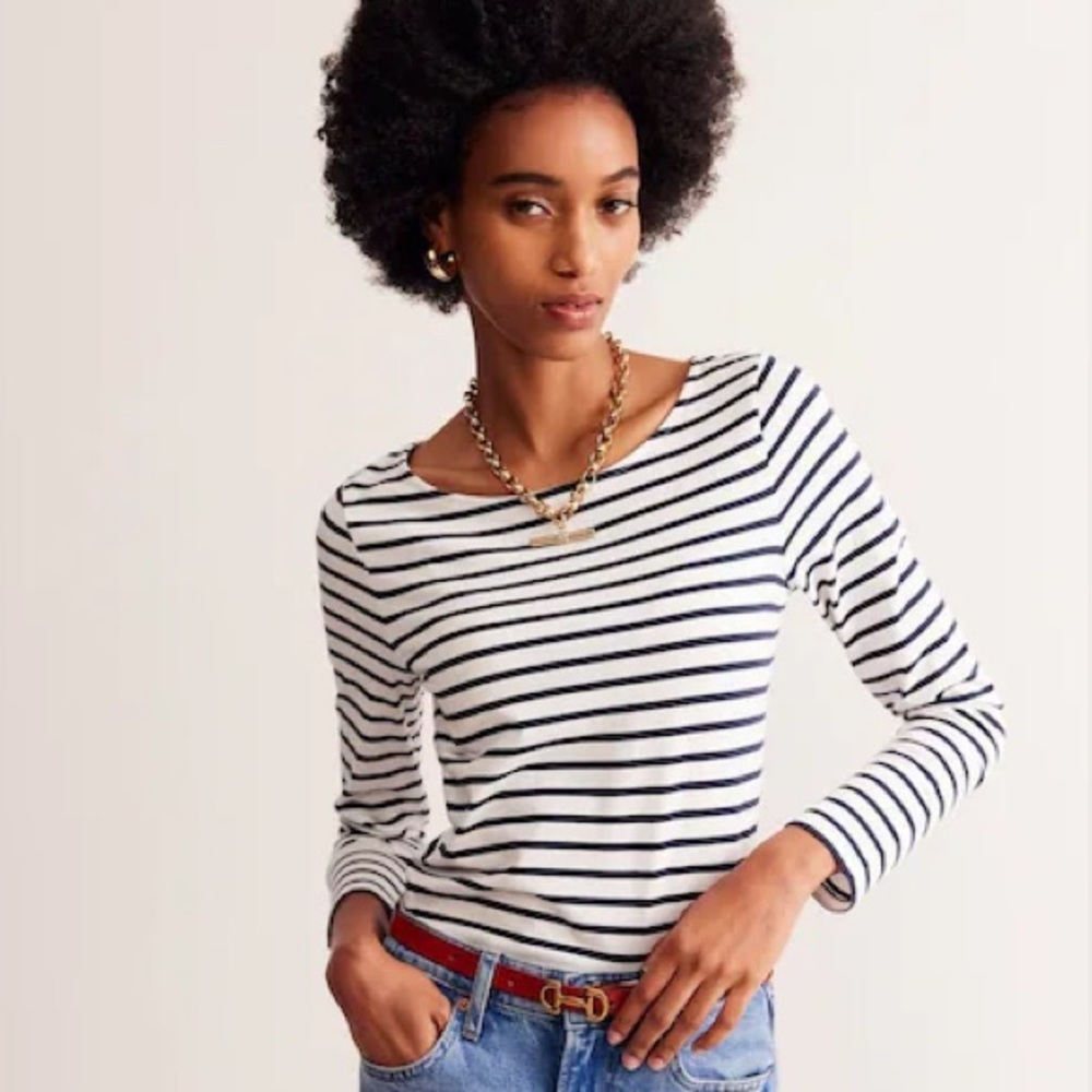 Boden White and black striped long sleeved tee - Picture 2 of 6